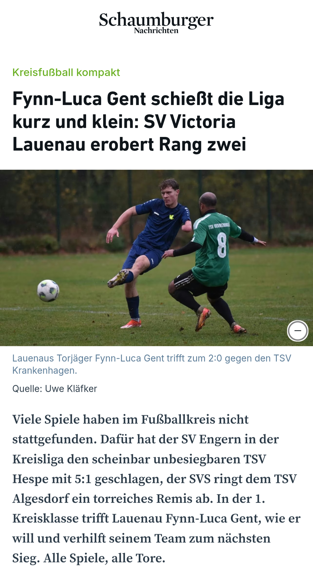 Fynn Luca Gent - Torschützenkönig 1. Kreisklasse Schaumburg, 17.11.2025